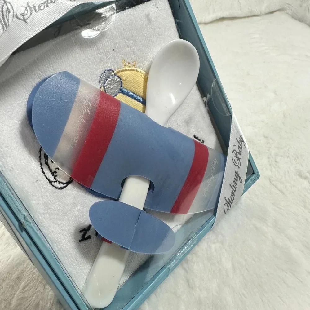 NWT Sterling Baby Airplane Spoon & Bib Set by Vitamins 2 piece set